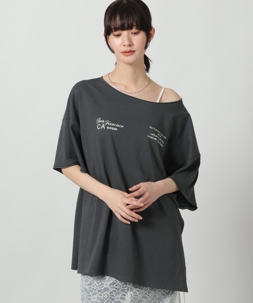 LAKOLE（ラコレ）の「スラブアソートロゴT / 671506（Tシャツ/カットソー・レディース・杢グレー/チャコール/イエロー・FREE）」の2枚目の写真