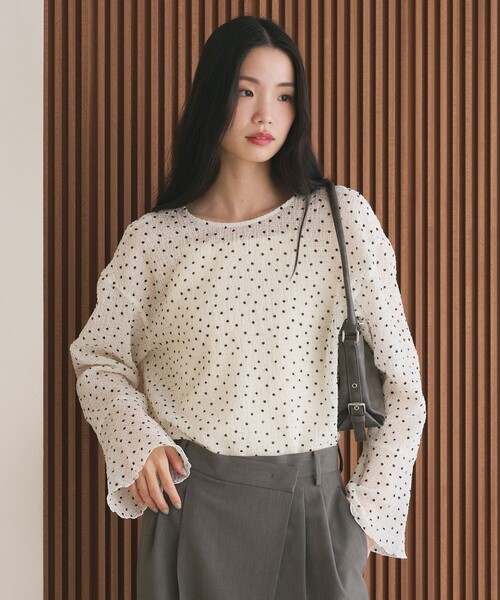ポリエステル ドット シアー ブラウス ウォッシャブル BEAUTY&YOUTH セール】ポリエステル ドット シアー ブラウス ウォッシャブル（シャツ