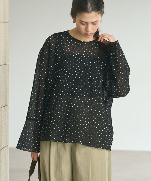 BEAUTY&YOUTH UNITED ARROWS（ビューティーアンドユースユナイテッドアローズ）の「ポリエステル ドット シアー ブラウス ウォッシャブル（シャツ/ブラウス・レディース・ダークブラウン/ブラック/オフホワイト・FREE）」の6枚目の写真
