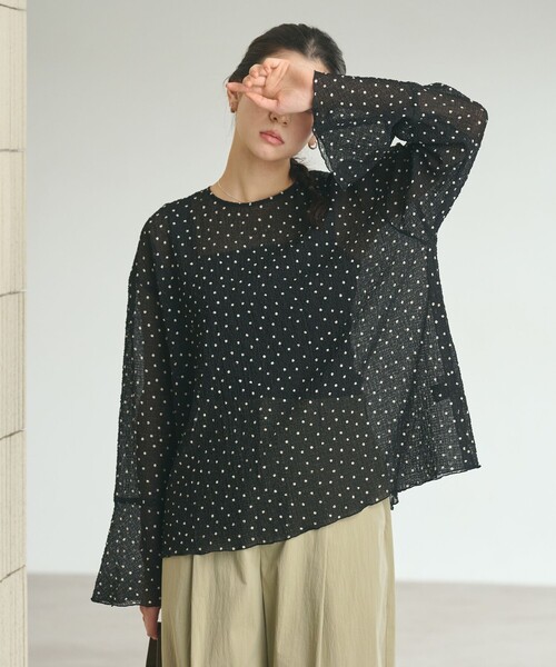 BEAUTY&YOUTH UNITED ARROWS（ビューティーアンドユースユナイテッドアローズ）の「ポリエステル ドット シアー ブラウス ウォッシャブル（シャツ/ブラウス・レディース・ダークブラウン/ブラック/オフホワイト・FREE）」の7枚目の写真