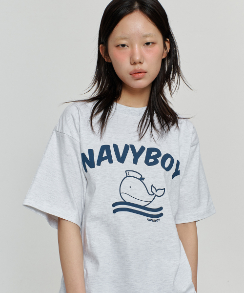 PAPERBOY(ペーパーボーイ)の「ネイビーボーイ 半袖Tシャツ-ホワイトメランジ(Tシャツ/カットソー・レディース・その他・SMALL/MEDIUM/LARGE/X-LARGE)」の2枚目の写真