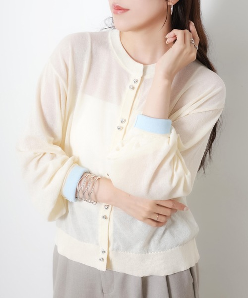 Riberry(リベリー)の「【接触冷感】ハートボタン配色シアーカーディガン(カーディガン/ボレロ・レディース・アイボリー/ブラック/グレー/イエロー・FREE)」の15枚目の写真