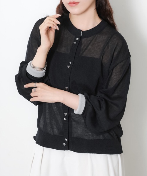 Riberry(リベリー)の「【接触冷感】ハートボタン配色シアーカーディガン(カーディガン/ボレロ・レディース・アイボリー/ブラック/グレー/イエロー・FREE)」の7枚目の写真