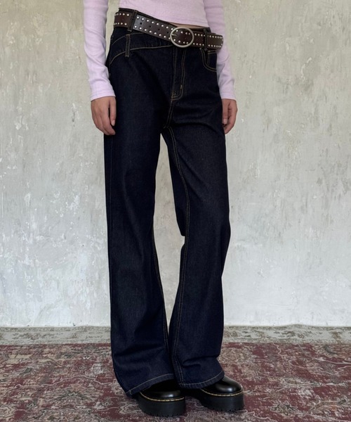 UP START（アップスタート）の「【LAMPOON】スイッチングウエストデニムパンツ（デニムパンツ・レディース・ネイビー・LARGE/MEDIUM/SMALL）」の3枚目の写真
