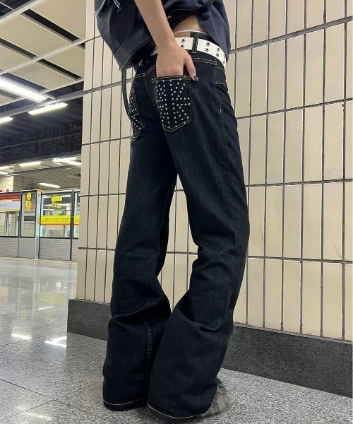 UP START（アップスタート）の「【LAMPOON】スイッチングウエストデニムパンツ（デニムパンツ・レディース・ネイビー・LARGE/MEDIUM/SMALL）」の7枚目の写真