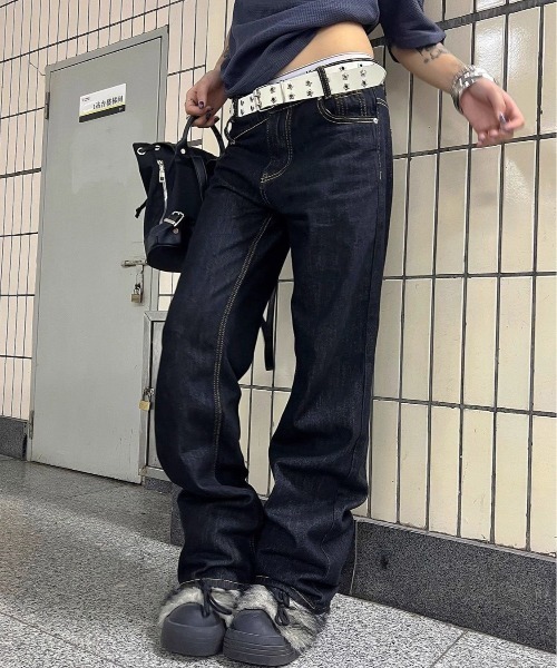 UP START（アップスタート）の「【LAMPOON】スイッチングウエストデニムパンツ（デニムパンツ・レディース・ネイビー・LARGE/MEDIUM/SMALL）」の9枚目の写真