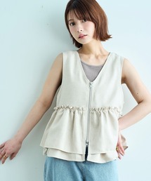 mil（ミル）の「【遮熱　UVカット　イージーケア】  リネンライク Wジップ ペプラムジレ  【セットアップ対応】【587192】（ベスト）」