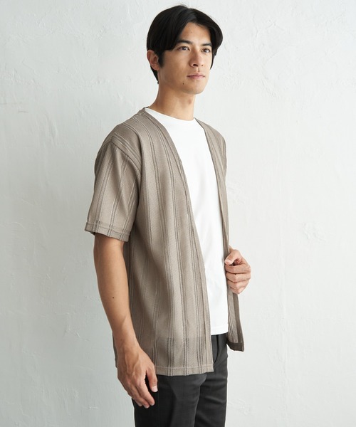 ikka(イッカ)の「【接触冷感/吸水速乾】ラッセルカーディガン冷感インナーセット【2点セット】(カーディガン/ボレロ・メンズ・グレー/ベージュ/ネイビー・XL/L/M/S)」の2枚目の写真