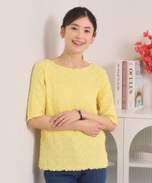 【手洗い可】シャーリング5分袖プルオーバー
