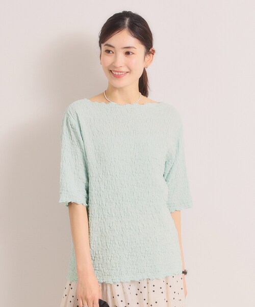 ITS'DEMO(イッツデモ)の「【手洗い可】シャーリング5分袖プルオーバー(Tシャツ/カットソー・レディース・オフホワイト/サックスブルー/ライトイエロー系・00)」の12枚目の写真