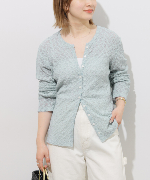 JOURNAL STANDARD relume(ジャーナルスタンダード レリューム)の「ストレッチラッセルレースクルーネックカーディガン(カーディガン/ボレロ・レディース・ブラック/サックスブルー・FREE)」の2枚目の写真