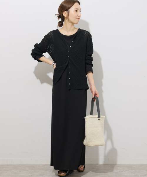 JOURNAL STANDARD relume(ジャーナルスタンダード レリューム)の「ストレッチラッセルレースクルーネックカーディガン(カーディガン/ボレロ・レディース・ブラック/サックスブルー・FREE)」の3枚目の写真