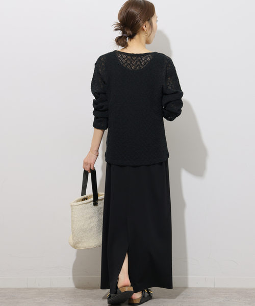 JOURNAL STANDARD relume(ジャーナルスタンダード レリューム)の「ストレッチラッセルレースクルーネックカーディガン(カーディガン/ボレロ・レディース・ブラック/サックスブルー・FREE)」の5枚目の写真