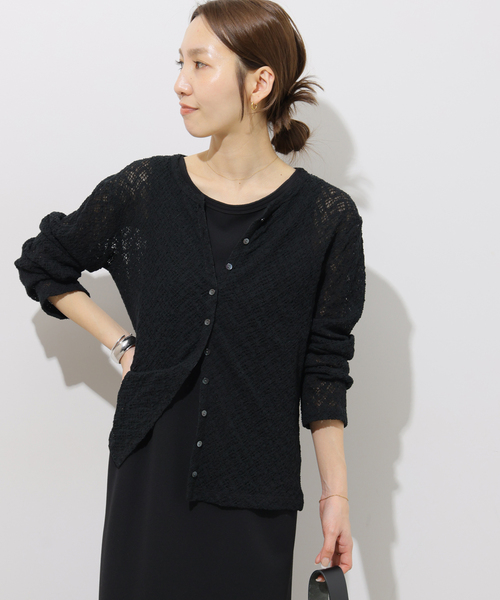 JOURNAL STANDARD relume(ジャーナルスタンダード レリューム)の「ストレッチラッセルレースクルーネックカーディガン(カーディガン/ボレロ・レディース・ブラック/サックスブルー・FREE)」の6枚目の写真