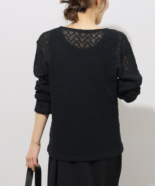 JOURNAL STANDARD relume(ジャーナルスタンダード レリューム)の「ストレッチラッセルレースクルーネックカーディガン(カーディガン/ボレロ・レディース・ブラック/サックスブルー・FREE)」の8枚目の写真