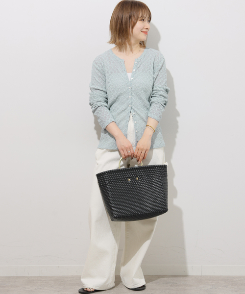 JOURNAL STANDARD relume(ジャーナルスタンダード レリューム)の「ストレッチラッセルレースクルーネックカーディガン(カーディガン/ボレロ・レディース・ブラック/サックスブルー・FREE)」の9枚目の写真
