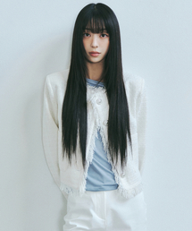 FRINGE TRIMMING TWEED JACKET_WHITE