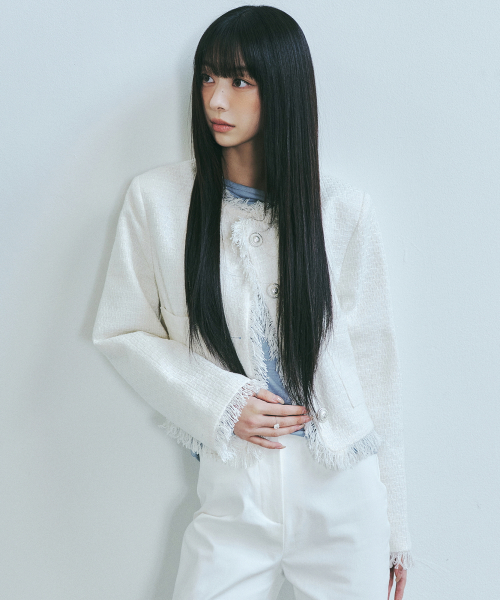 NICK&NICOLE(ニックアンドニコール)の「FRINGE TRIMMING TWEED JACKET_WHITE(テーラードジャケット・レディース・その他・FREE)」の2枚目の写真