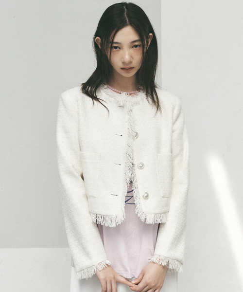 NICK&NICOLE(ニックアンドニコール)の「FRINGE TRIMMING TWEED JACKET_WHITE(テーラードジャケット・レディース・その他・FREE)」の4枚目の写真