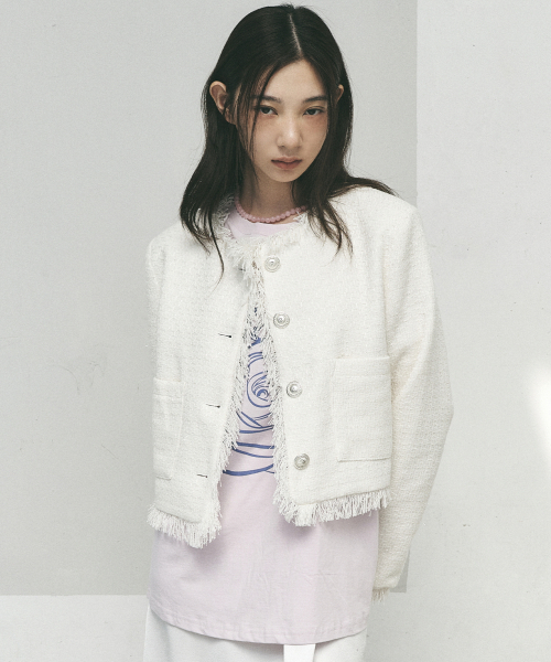NICK&NICOLE(ニックアンドニコール)の「FRINGE TRIMMING TWEED JACKET_WHITE(テーラードジャケット・レディース・その他・FREE)」の5枚目の写真