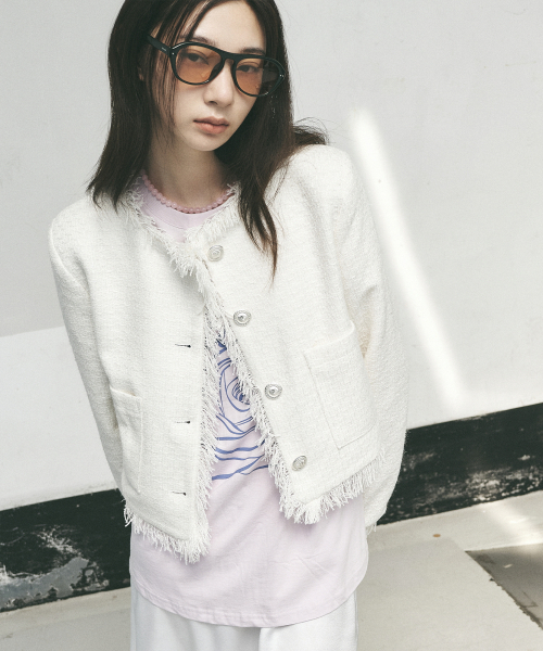 NICK&NICOLE(ニックアンドニコール)の「FRINGE TRIMMING TWEED JACKET_WHITE(テーラードジャケット・レディース・その他・FREE)」の6枚目の写真