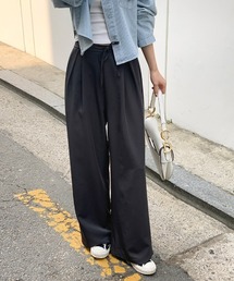 ラクなのに、きちんと綺麗 タックワイドパンツ スラックス タック ワイドパンツ バックゴム ワイドスラックス ストレート ワイド パンツ きれいめ オフィスカジュアル