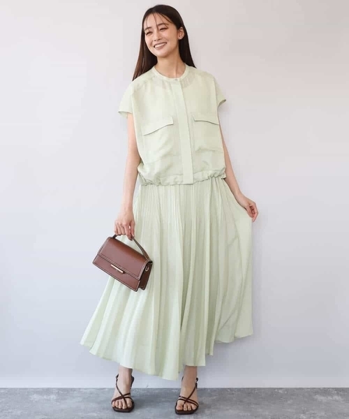 MK MICHEL KLEIN（エムケーミッシェルクラン）の「[洗える]カラミ織シアープリーツスカート（スカート・レディース・ブラウン/ライトグリーン・38）」の4枚目の写真