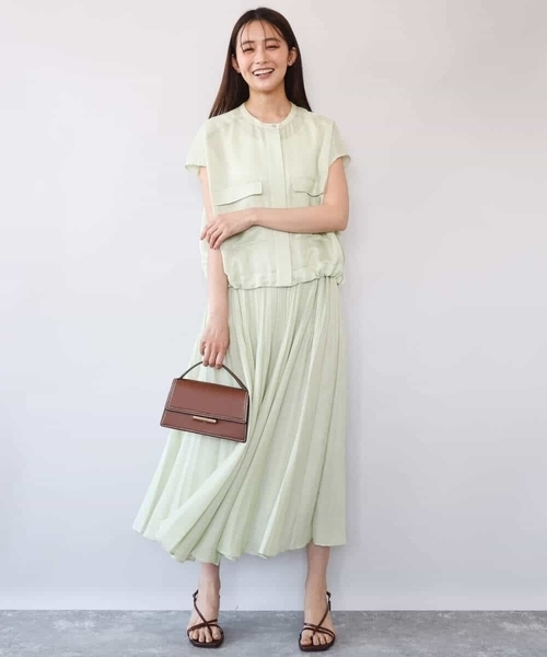 MK MICHEL KLEIN（エムケーミッシェルクラン）の「[洗える]カラミ織シアープリーツスカート（スカート・レディース・ブラウン/ライトグリーン・38）」の5枚目の写真