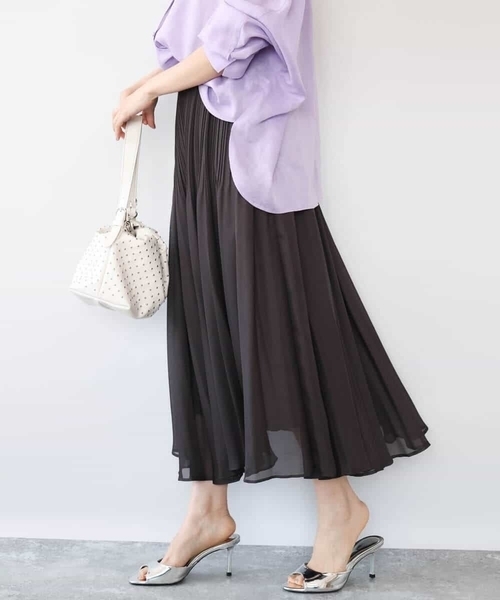 MK MICHEL KLEIN（エムケーミッシェルクラン）の「[洗える]カラミ織シアープリーツスカート（スカート・レディース・ブラウン/ライトグリーン・38）」の12枚目の写真