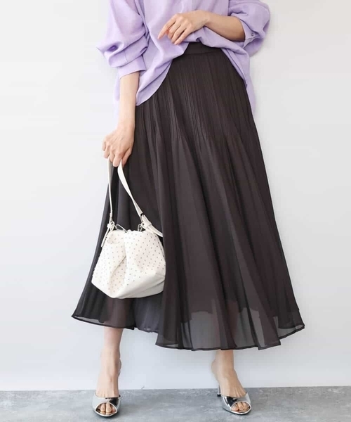 MK MICHEL KLEIN（エムケーミッシェルクラン）の「[洗える]カラミ織シアープリーツスカート（スカート・レディース・ブラウン/ライトグリーン・38）」の13枚目の写真