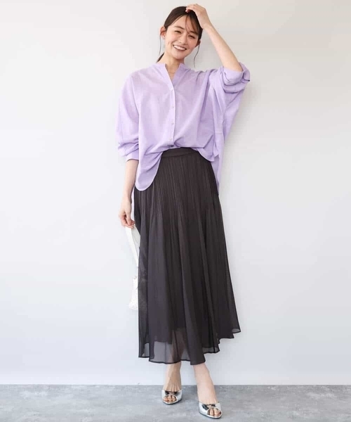 MK MICHEL KLEIN（エムケーミッシェルクラン）の「[洗える]カラミ織シアープリーツスカート（スカート・レディース・ブラウン/ライトグリーン・38）」の14枚目の写真