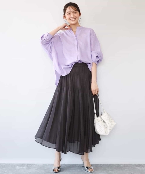 MK MICHEL KLEIN（エムケーミッシェルクラン）の「[洗える]カラミ織シアープリーツスカート（スカート・レディース・ブラウン/ライトグリーン・38）」の15枚目の写真