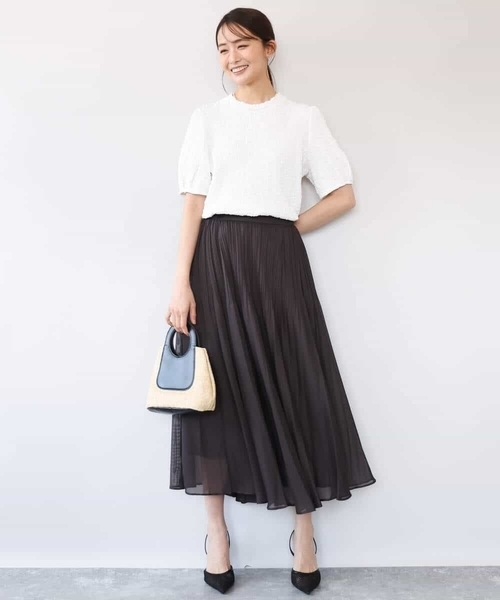 MK MICHEL KLEIN（エムケーミッシェルクラン）の「[洗える]カラミ織シアープリーツスカート（スカート・レディース・ブラウン/ライトグリーン・38）」の19枚目の写真