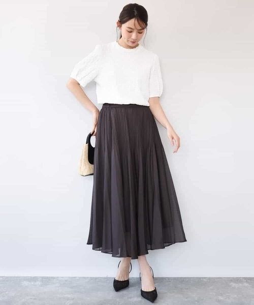 MK MICHEL KLEIN（エムケーミッシェルクラン）の「[洗える]カラミ織シアープリーツスカート（スカート・レディース・ブラウン/ライトグリーン・38）」の20枚目の写真