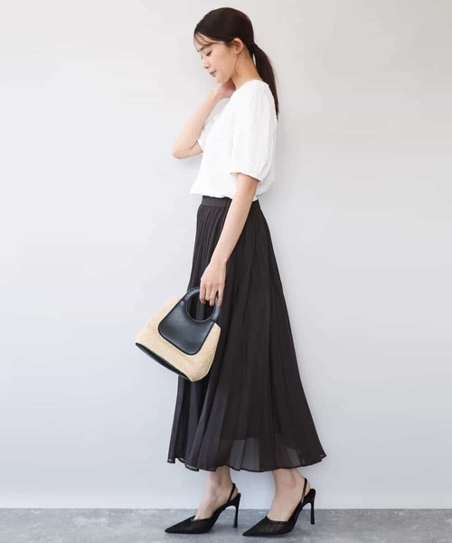 MK MICHEL KLEIN（エムケーミッシェルクラン）の「[洗える]カラミ織シアープリーツスカート（スカート・レディース・ブラウン/ライトグリーン・38）」の21枚目の写真
