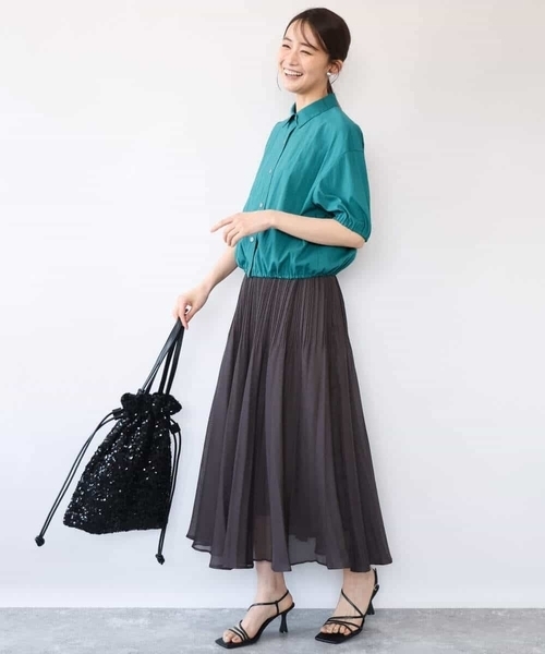 MK MICHEL KLEIN（エムケーミッシェルクラン）の「[洗える]カラミ織シアープリーツスカート（スカート・レディース・ブラウン/ライトグリーン・38）」の22枚目の写真