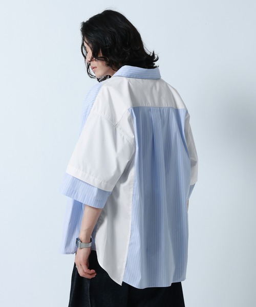 RAGEBLUE(レイジブルー)の「Switch Pattern Design Over Size Shirts/切り替えデザイン/オーバーサイズシャツ(シャツ/ブラウス・メンズ・ブルー系その他/ホワイト系その他・MEDIUM/LARGE)」の1枚目の写真