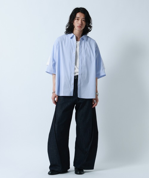 RAGEBLUE(レイジブルー)の「Switch Pattern Design Over Size Shirts/切り替えデザイン/オーバーサイズシャツ(シャツ/ブラウス・メンズ・ブルー系その他/ホワイト系その他・MEDIUM/LARGE)」の6枚目の写真