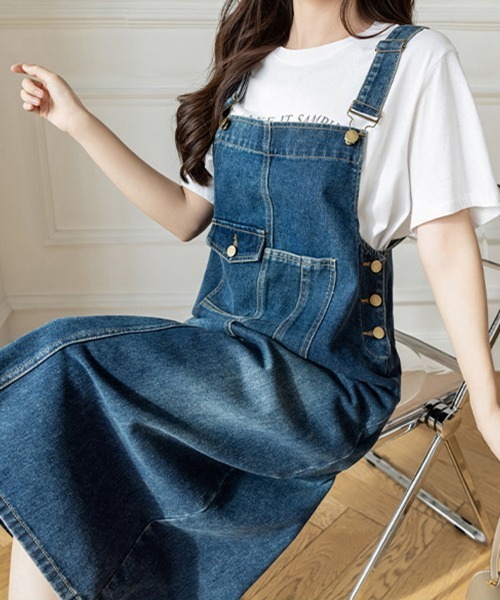 ONEP STAR(ワンピスター)の「デニムジャンパースカート(ジャンパースカート・レディース・ライトブルー/ダークグレー/ダークブルー・MEDIUM)」の14枚目の写真