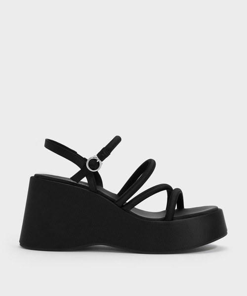 CHARLES & KEITH(チャールズ & キース)の「Lindon リンドン サテンストラッピー プラットフォーム ウエッジ(サンダル・レディース・アイボリー/ブラック系その他2・22.5cm/23cm/23.5cm/24.5cm/25cm/25.5cm)」の9枚目の写真
