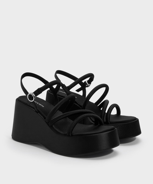 CHARLES & KEITH(チャールズ & キース)の「Lindon リンドン サテンストラッピー プラットフォーム ウエッジ(サンダル・レディース・アイボリー/ブラック系その他2・22.5cm/23cm/23.5cm/24.5cm/25cm/25.5cm)」の10枚目の写真
