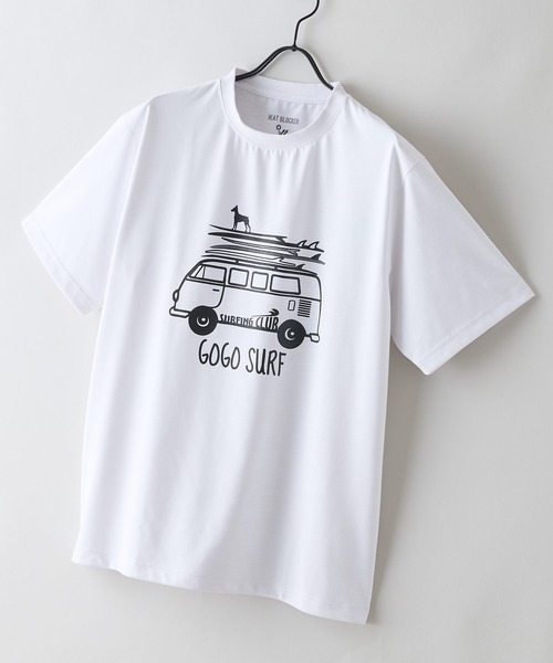 JEANS MATE(ジーンズメイト)の「【HEAT BLOCKER/ヒートブロッカー】【まるで着る日傘!遮熱&UVカット】コットンライク プリントTシャツ レトロサーフ 吸水速乾 アンチピリング イージーケア ユニセックス(Tシャツ/カットソー・メンズ・ホワイト系その他/グリーン系その他/グリーン系その他2/ブルー系その他2・MEDIUM/LARGE/X-LARGE)」の1枚目の写真