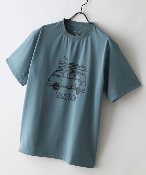 JEANS MATE(ジーンズメイト)の「【HEAT BLOCKER/ヒートブロッカー】【まるで着る日傘!遮熱&UVカット】コットンライク プリントTシャツ レトロサーフ 吸水速乾 アンチピリング イージーケア ユニセックス(Tシャツ/カットソー・メンズ・ホワイト系その他/グリーン系その他/グリーン系その他2/ブルー系その他2・MEDIUM/LARGE/X-LARGE)」の2枚目の写真