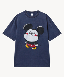 フェイドウォッシングクライング_ミッキー_ Tシャツ (ネイビー)