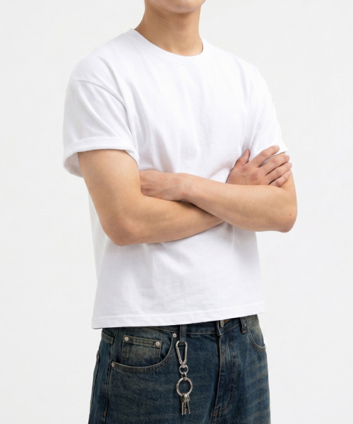 UNDEROFF(アンダーオフ)の「メンズ コットン 半袖 リアル クロップTシャツ ホワイト(Tシャツ/カットソー・メンズ・ホワイト・LARGE/X-LARGE/MEDIUM)」の3枚目の写真