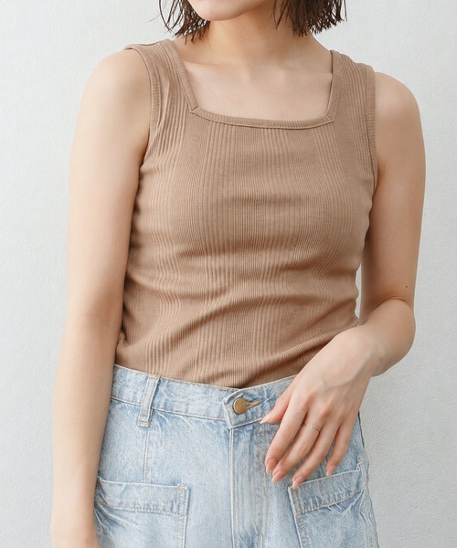 itto...(イット)の「コットンランダムリブスクエアネックタンクトップ(タンクトップ・レディース・杢グレー/ホワイト/モカ/ブラック/ベージュ/カーキ・4L/3L/M/L/XL)」の4枚目の写真