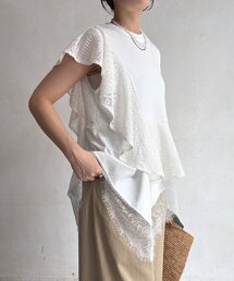 【WEB限定】レース異素材切替アシメトップス