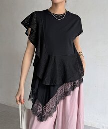 【WEB限定】レース異素材切替アシメトップス
