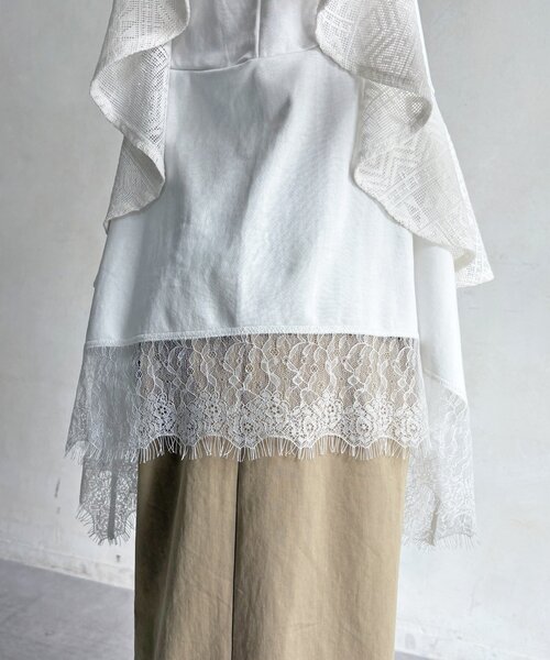 DouDou(ドゥドゥ)の「【WEB限定】レース異素材切替アシメトップス(Tシャツ/カットソー・レディース・オフホワイト/ブラック・FREE)」の22枚目の写真