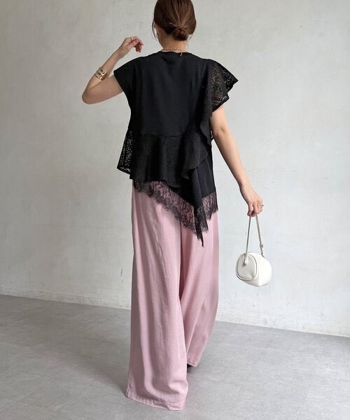 DouDou(ドゥドゥ)の「【WEB限定】レース異素材切替アシメトップス(Tシャツ/カットソー・レディース・オフホワイト/ブラック・FREE)」の15枚目の写真